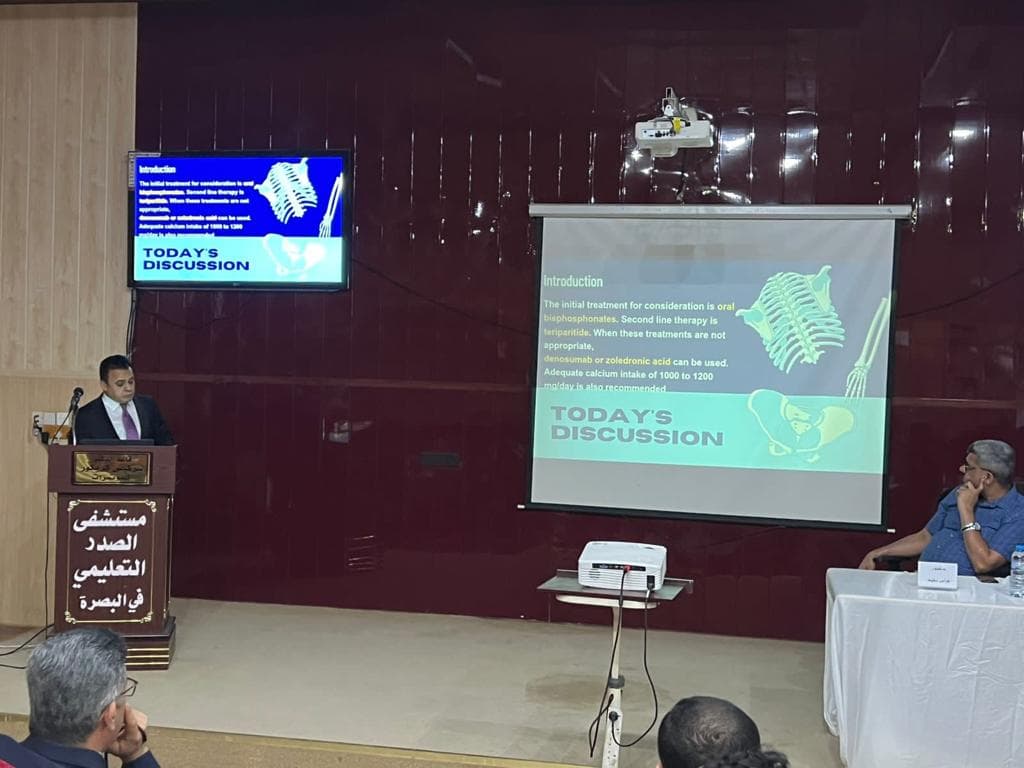Highlighting Osteoporosis Treatments: Dr. Majed Alsarhan's Lecture at Al-Sadr Hospital's Scientific